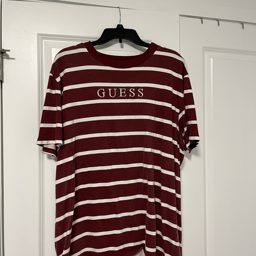 GUESS Men's Striped Red and White Shirt